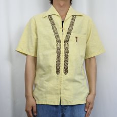 画像2: 70〜80's IOLANI イタリアンカラー ジップアップ コットンアロハシャツ M (2)