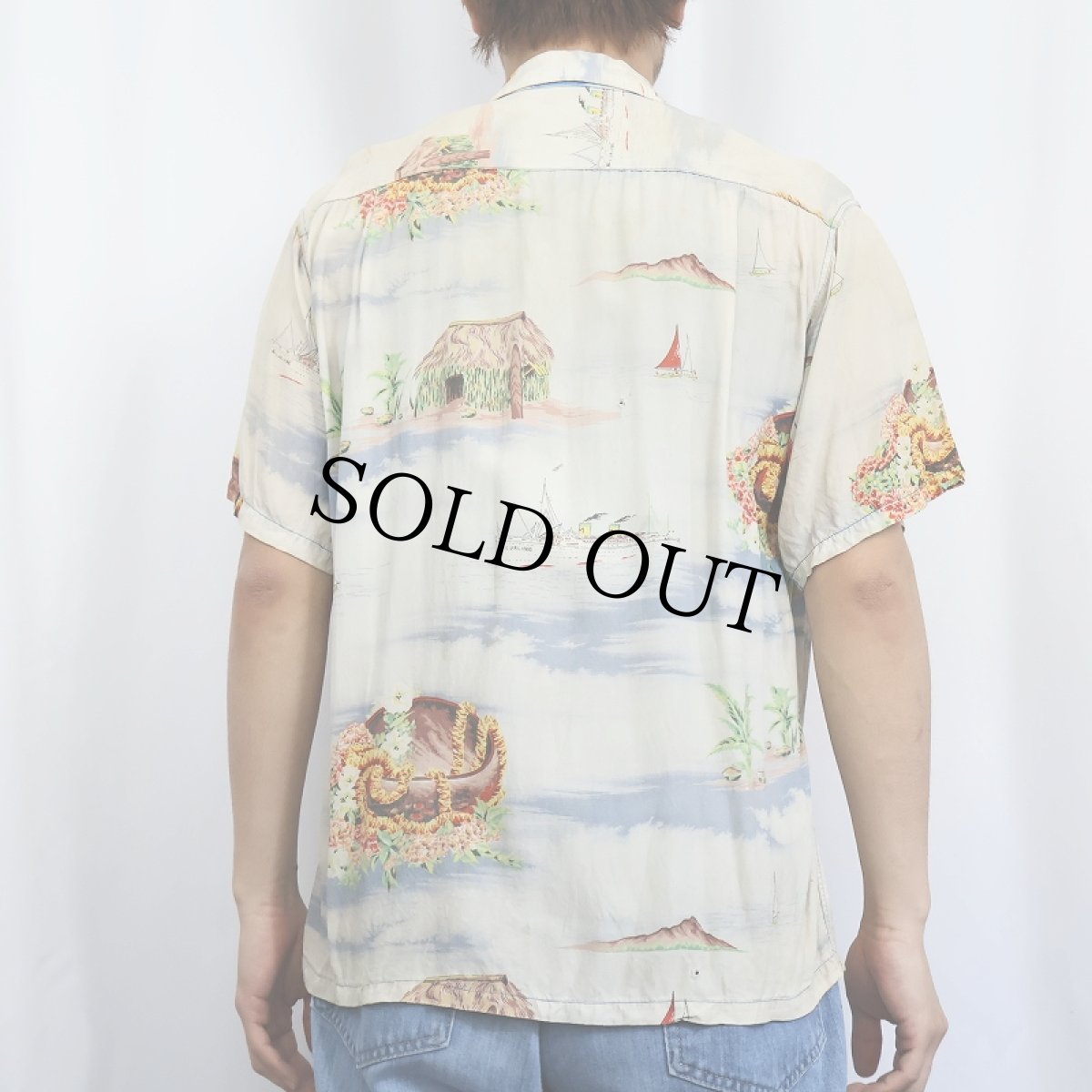 画像3: 50's "チリメン" オールオーバーパターン レーヨンアロハシャツ (3)