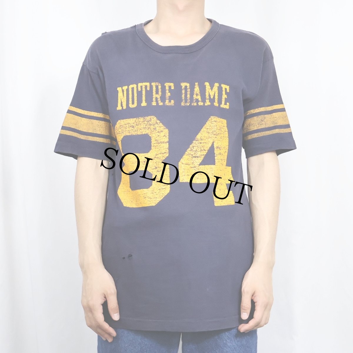 画像2: 80's Champion USA製 トリコタグ "NOTRE DAME" ナンバリング フットボールTシャツ NAVY XL (2)