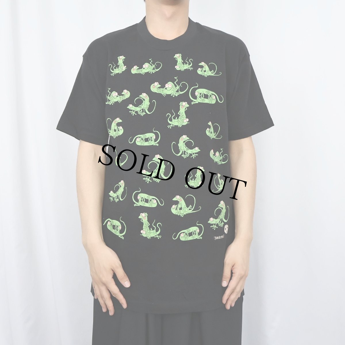 画像2: 90's USA製 四十八手 トカゲプリント エロTシャツ BLACK L (2)