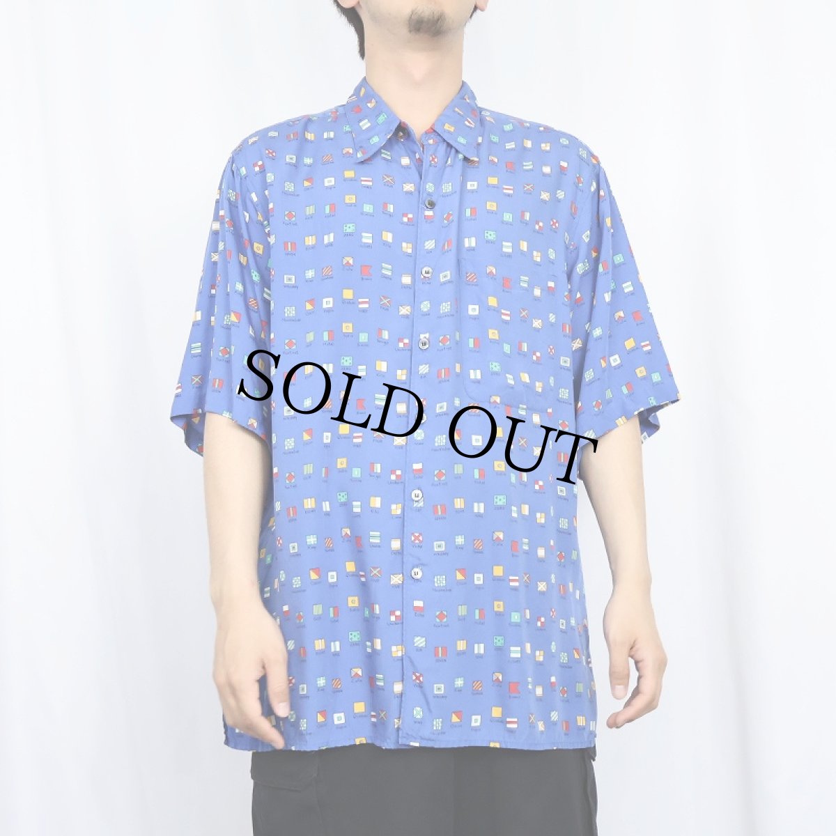 画像2: 80〜90's reyn spooner シグナルフラッグ柄 レーヨンシャツ L (2)