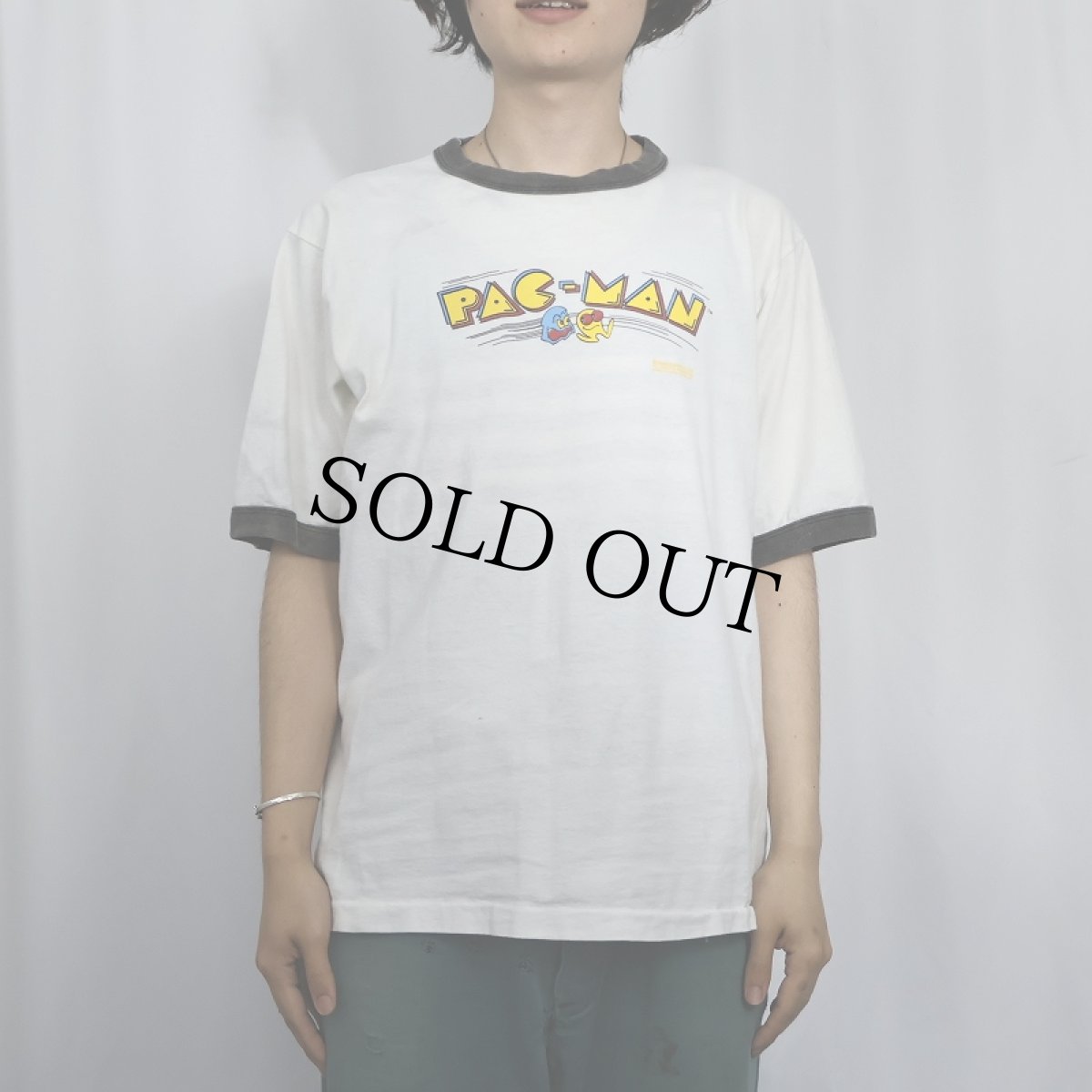 画像2: 2000's NAMCO "Pac-Man" USA製 ゲームプリント リンガーTシャツ L (2)