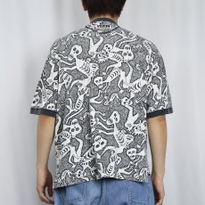 画像3: 90's VISION STREET WEAR USA製 スカル総柄プリント リンガーTシャツ M (3)