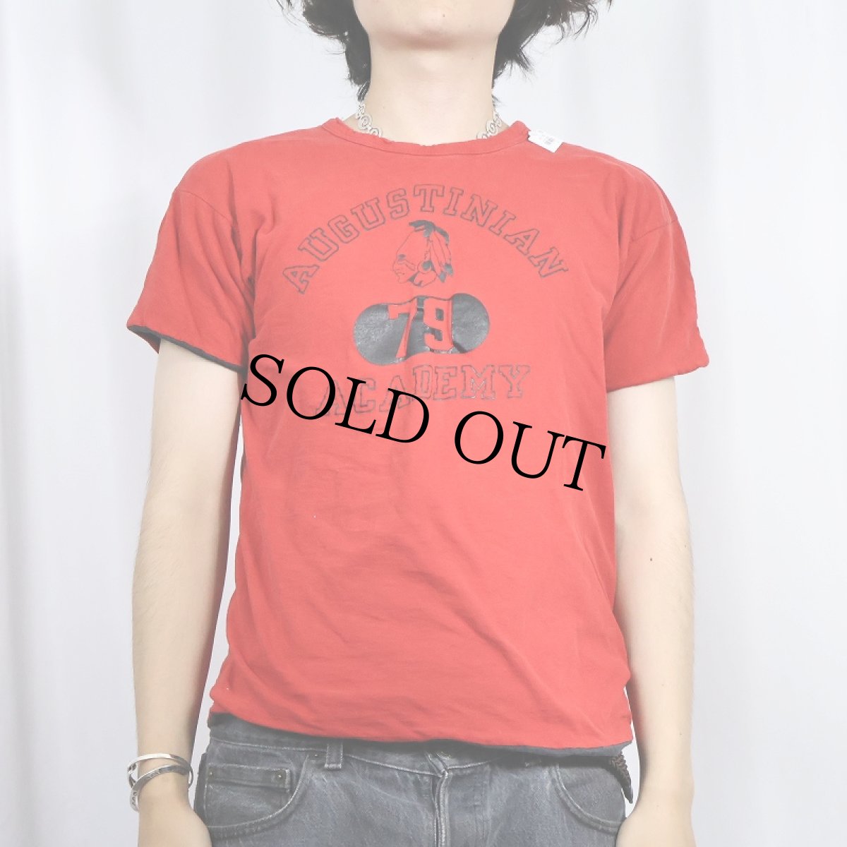 画像3: 70's Champion USA製 バータグ AUGUSTINIAN 79 ACADEMY インディアンヘッド ダブルフェイスTシャツ M (3)