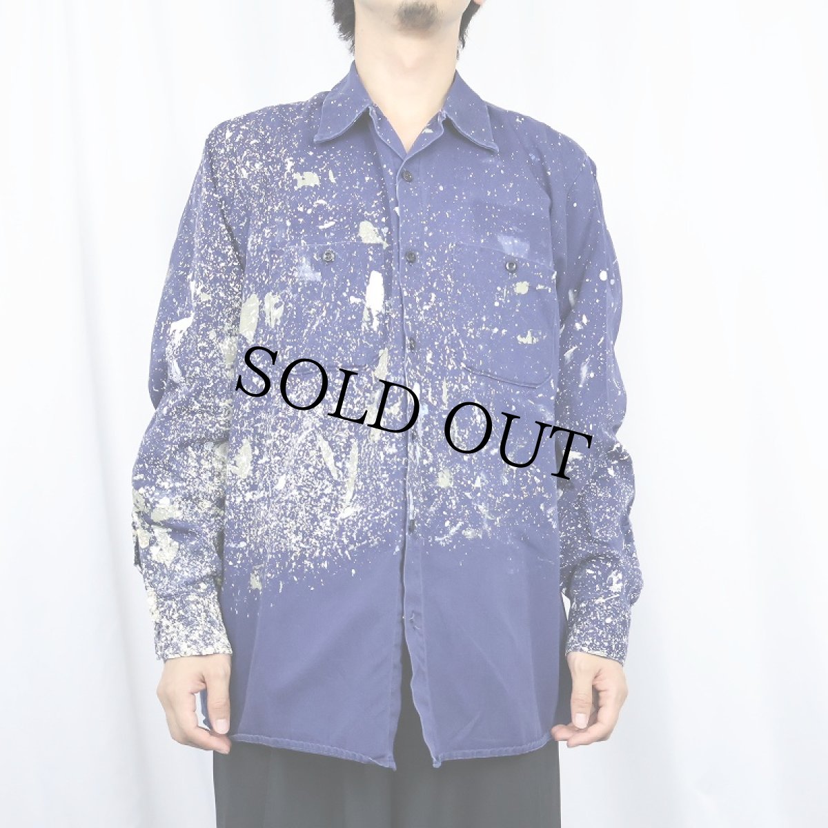 画像2: RED KAP ペンキペイント コットンツイルワークシャツ L (2)