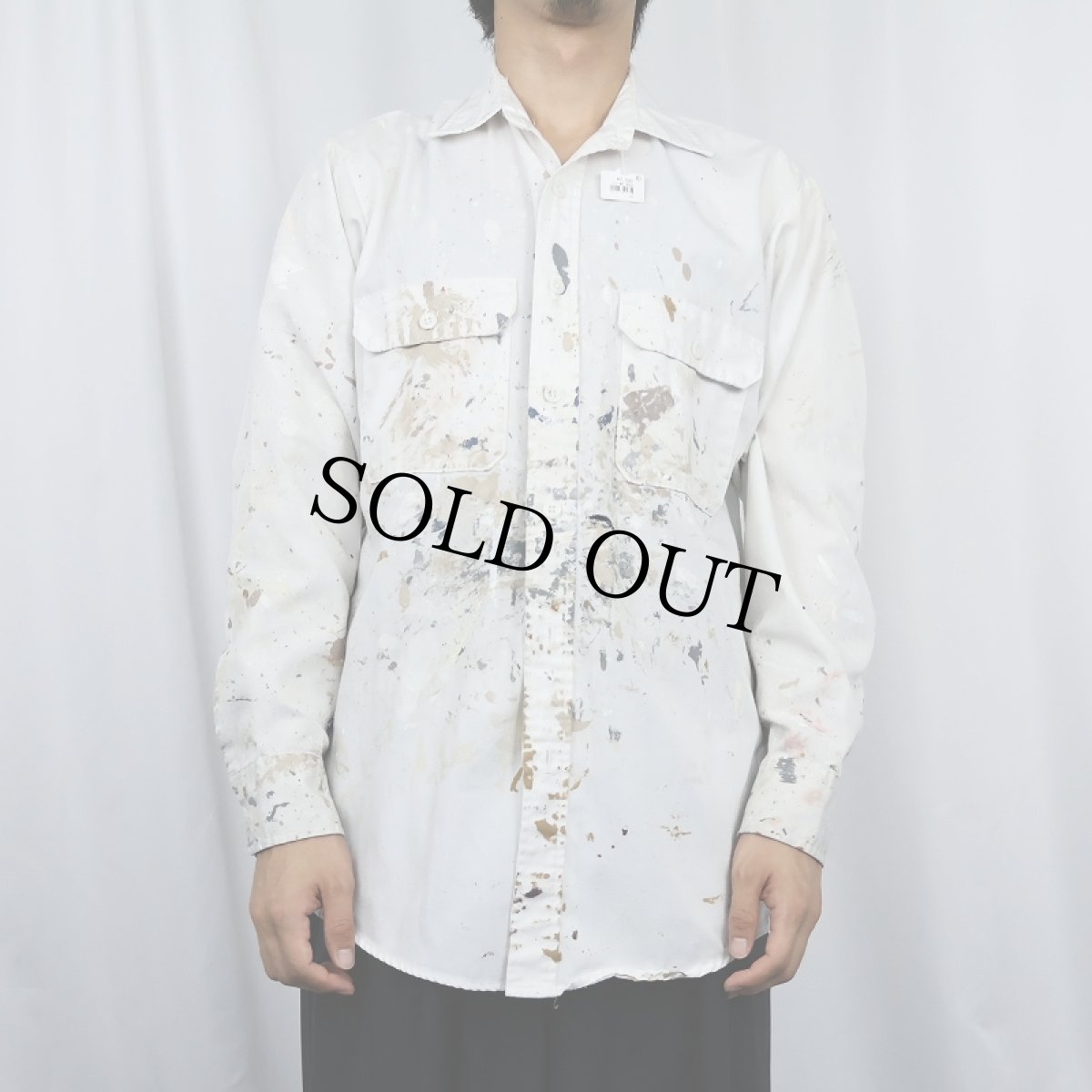 画像5: 80's〜 ペンキペイント コットンポリ ワークシャツ M (5)