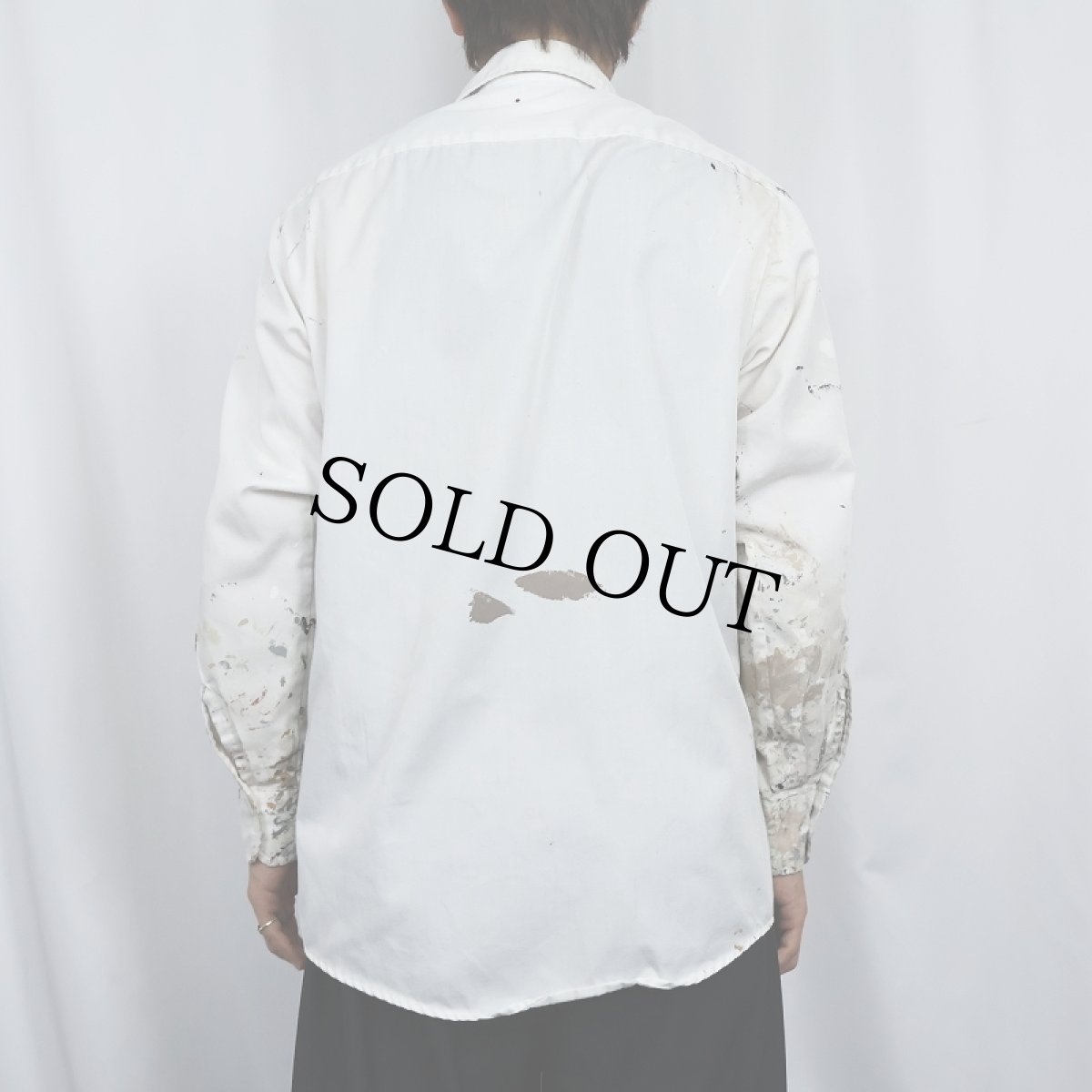 画像6: 80's〜 ペンキペイント コットンポリ ワークシャツ M (6)