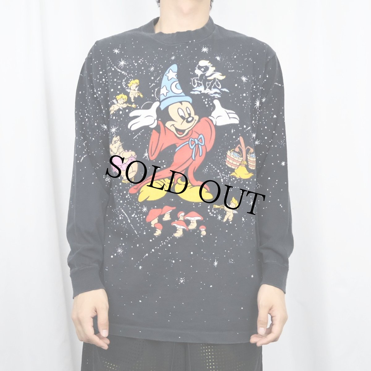 画像2: 80's Disney USA製 "MICKEY MOUSE FANTASIA" キャラクタープリントロンT BLACK L (2)
