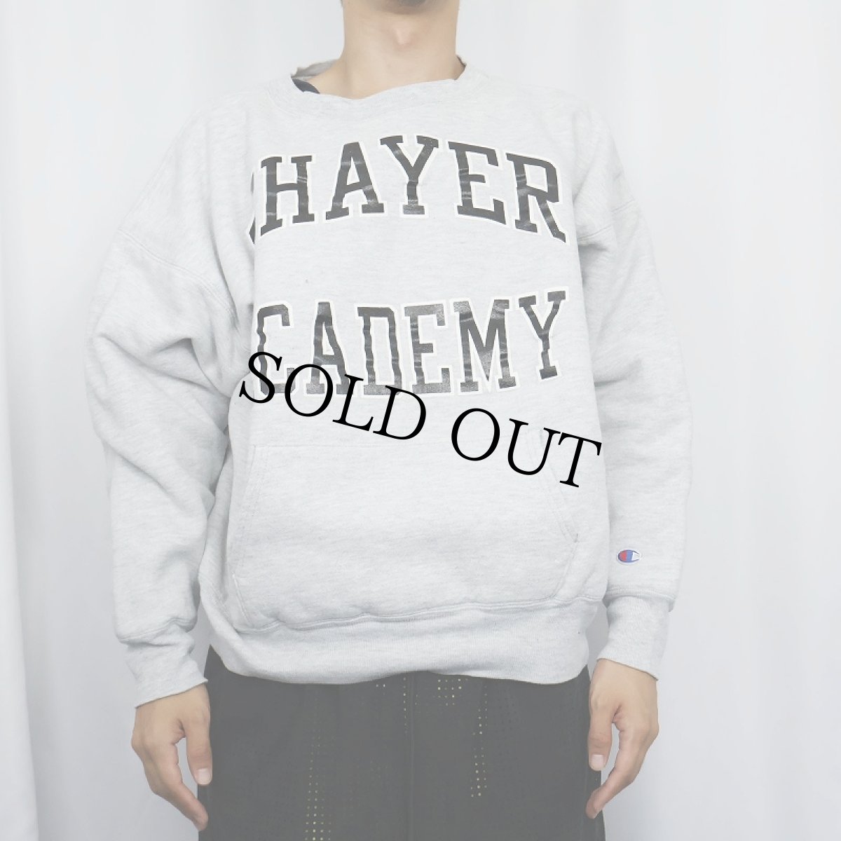 画像2: 80〜90's Champion 青刺繍タグ 中期 USA製 "THAYER ACADEMY" ダブルフェイススウェット XL (2)