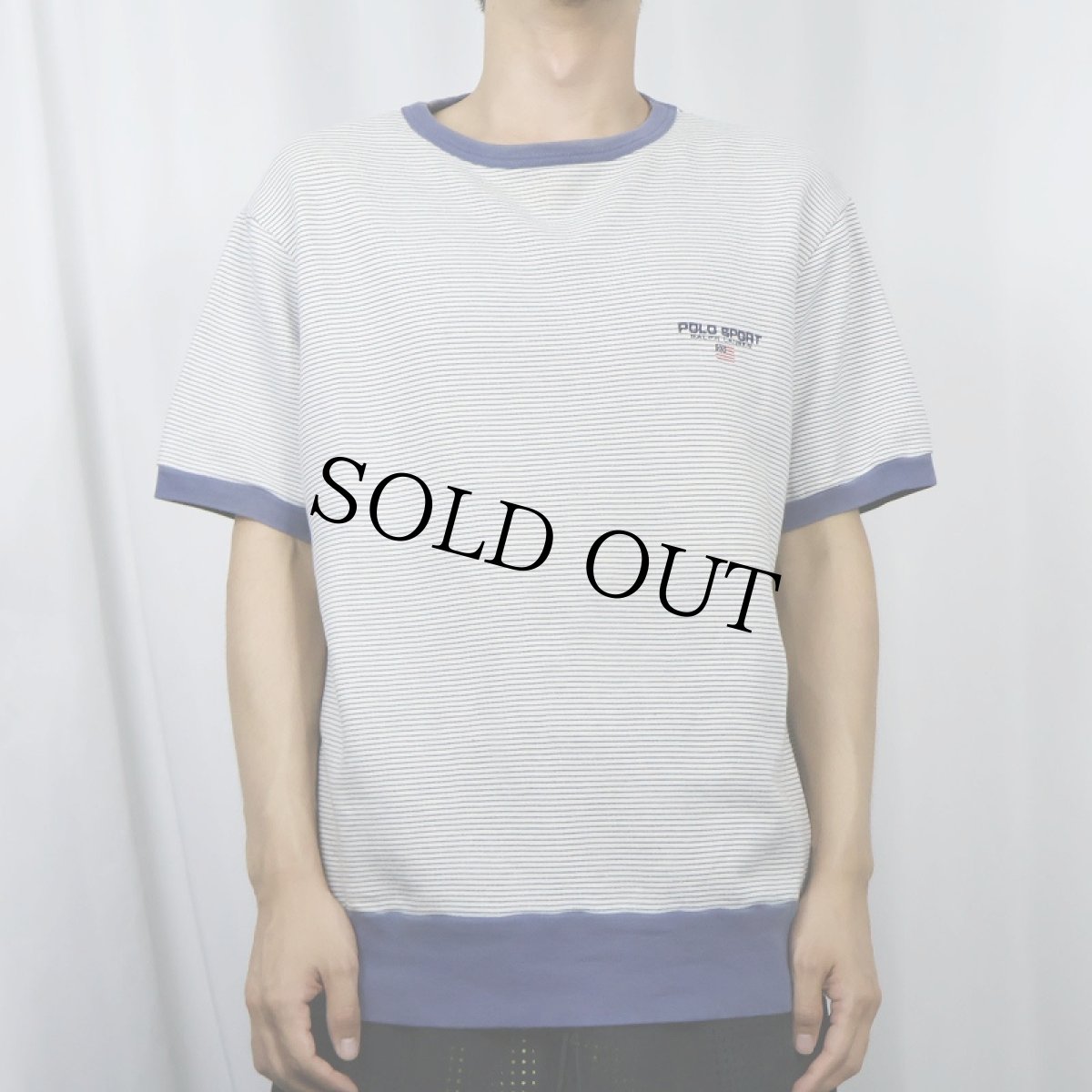 画像3: 90's POLO SPORT Ralph Lauren ボーダー柄 ロゴ刺繍 半袖スウェット L (3)