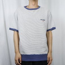 画像3: 90's POLO SPORT Ralph Lauren ボーダー柄 ロゴ刺繍 半袖スウェット L (3)