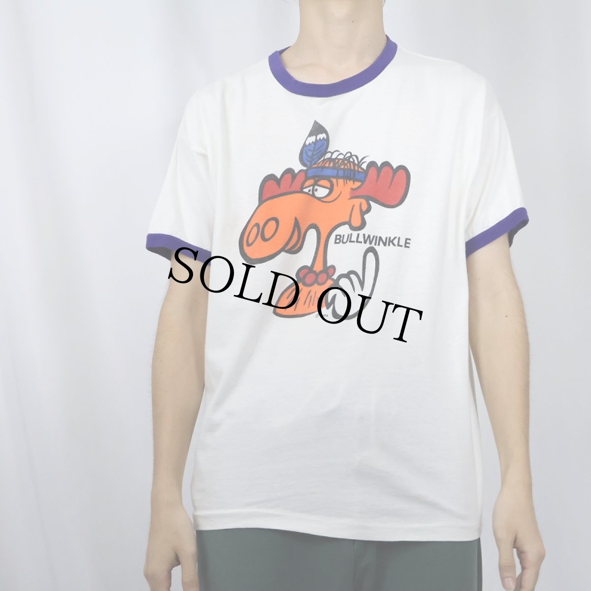 画像2: 70's Champion バータグ USA製 "BULLWINKLE" アニメキャラクター リンガーTシャツ XL (2)