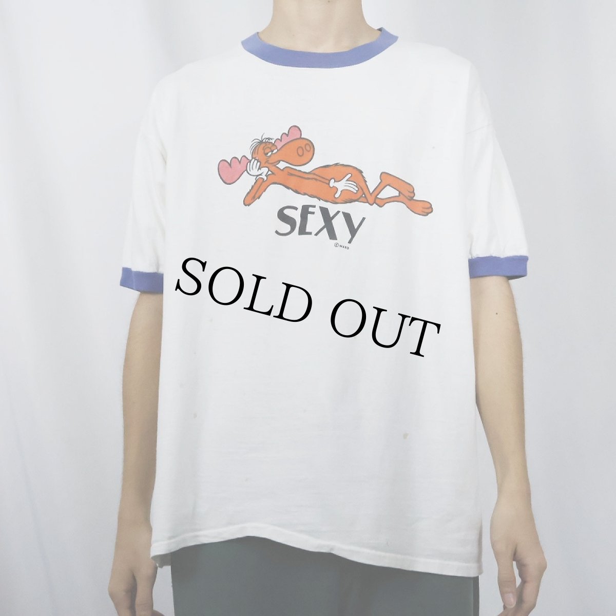 画像2: 【SALE】 70's USA製 "BULLWINKLE" アニメキャラクター リンガーTシャツ XL (2)