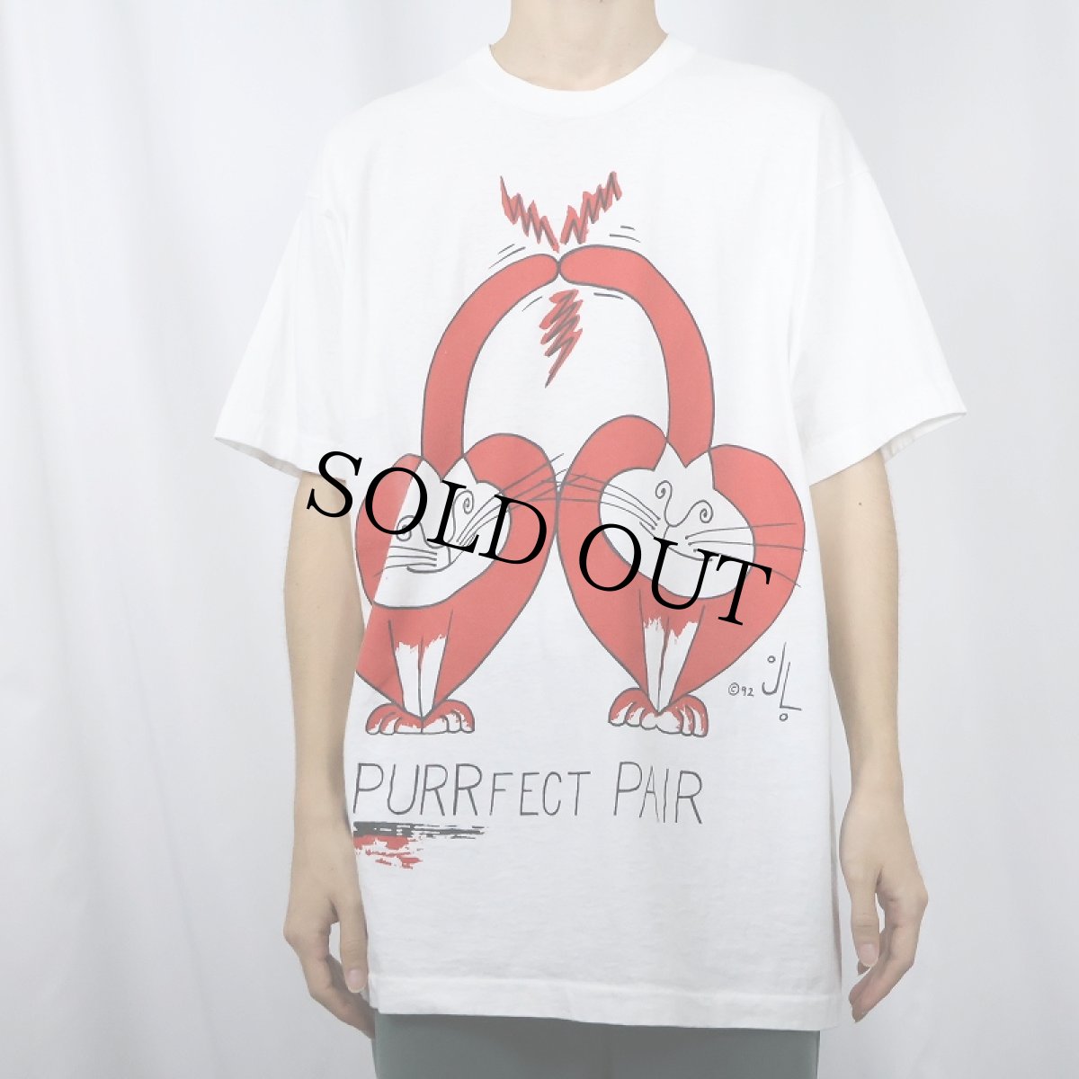 画像2: 90's USA製 "PURRFECT PAIR" ねこ イラストプリントTシャツ XL (2)