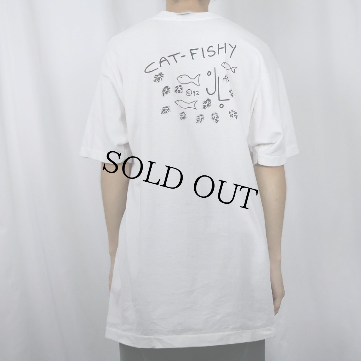画像3: 90's USA製 "CAT FISHY" ねこ イラストプリントTシャツ XL (3)