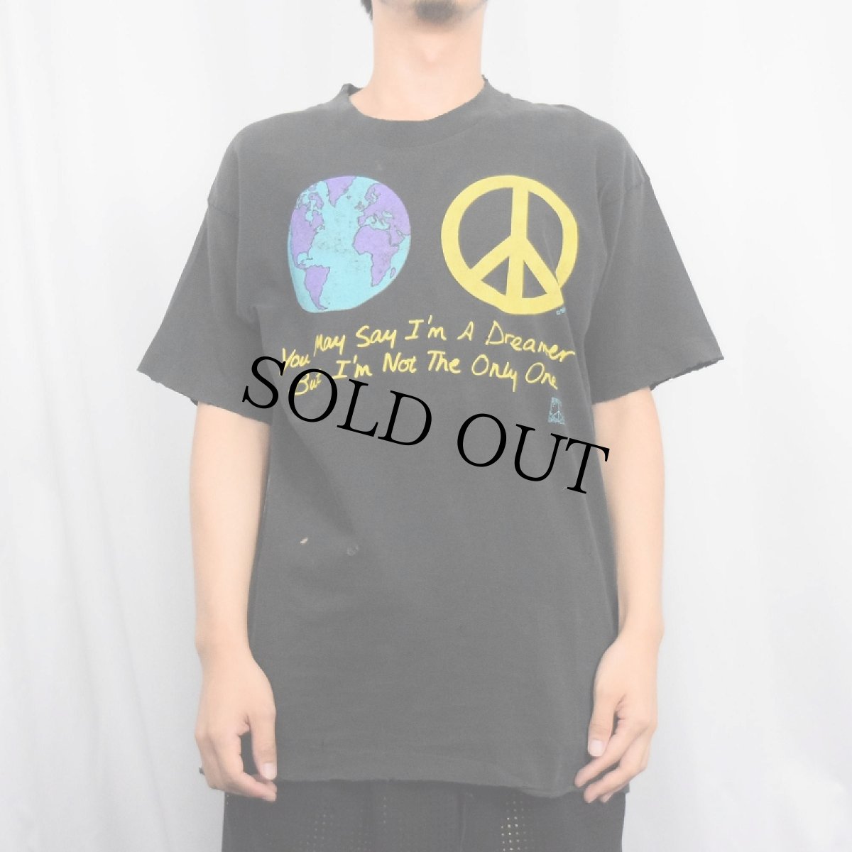 画像2: 90's John Lennon / Imagine USA製 "you may say I'm a dreamer..." 歌詞プリントTシャツ BLACK L (2)