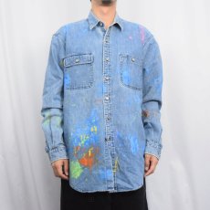 画像2: POLO Ralph Lauren "DUNGAREE WORKSHIRT" ペンキペイント デニムシャツ L (2)