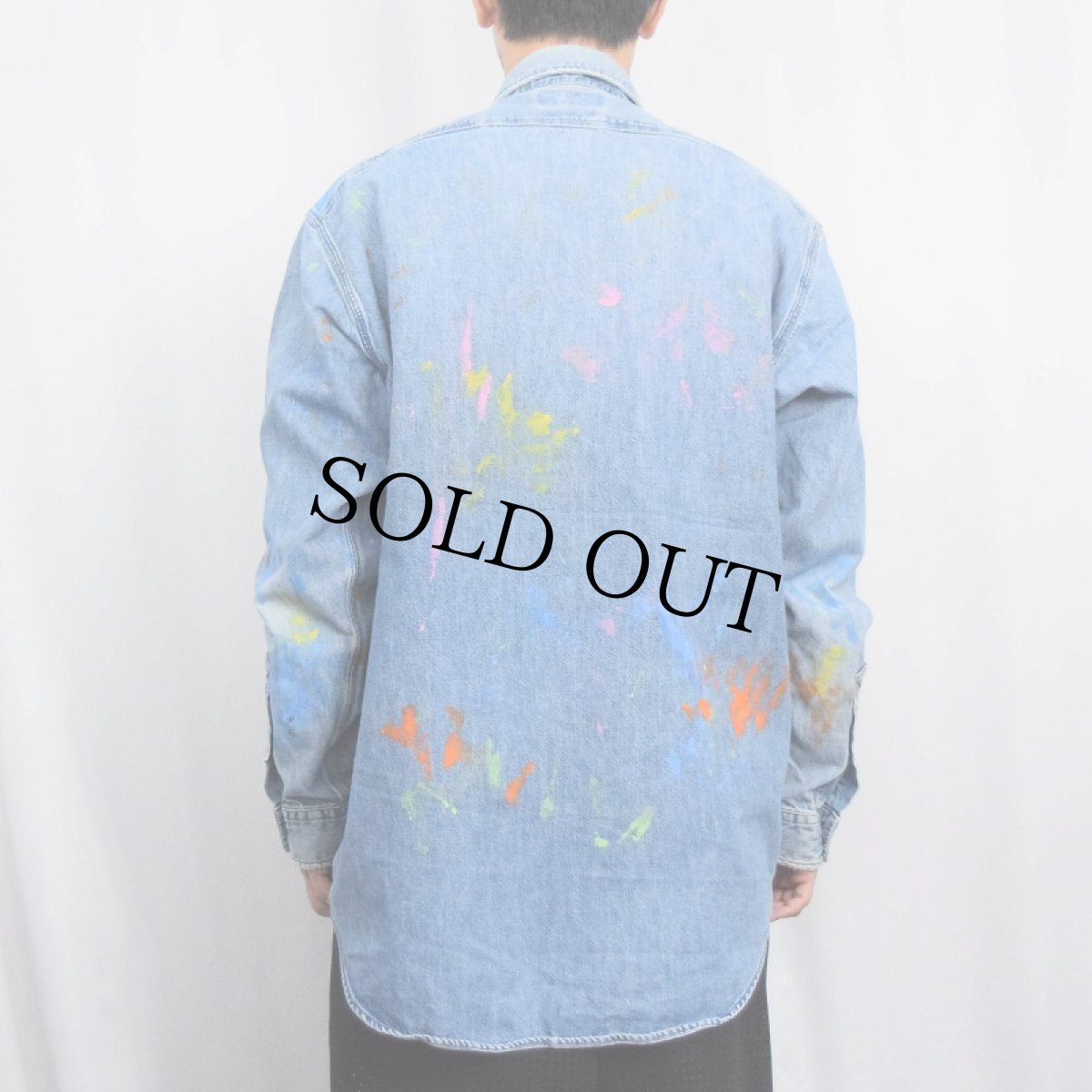 画像3: POLO Ralph Lauren "DUNGAREE WORKSHIRT" ペンキペイント デニムシャツ L (3)