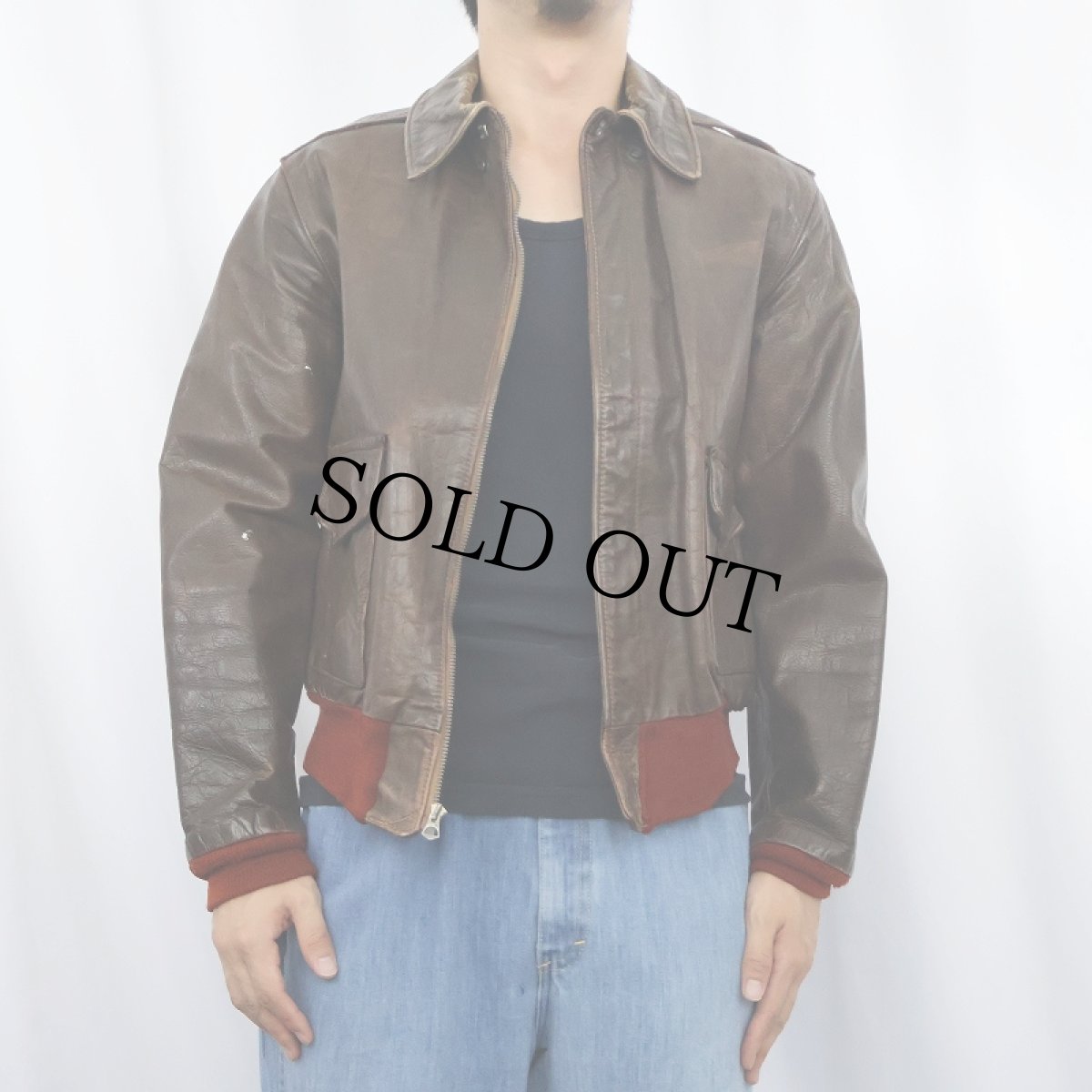 画像2: 40's U.S.ARMY AIR FORCE A-2 "AERO LEATHER社製" 赤リブ レザーフライトジャケット SIZE38 (2)