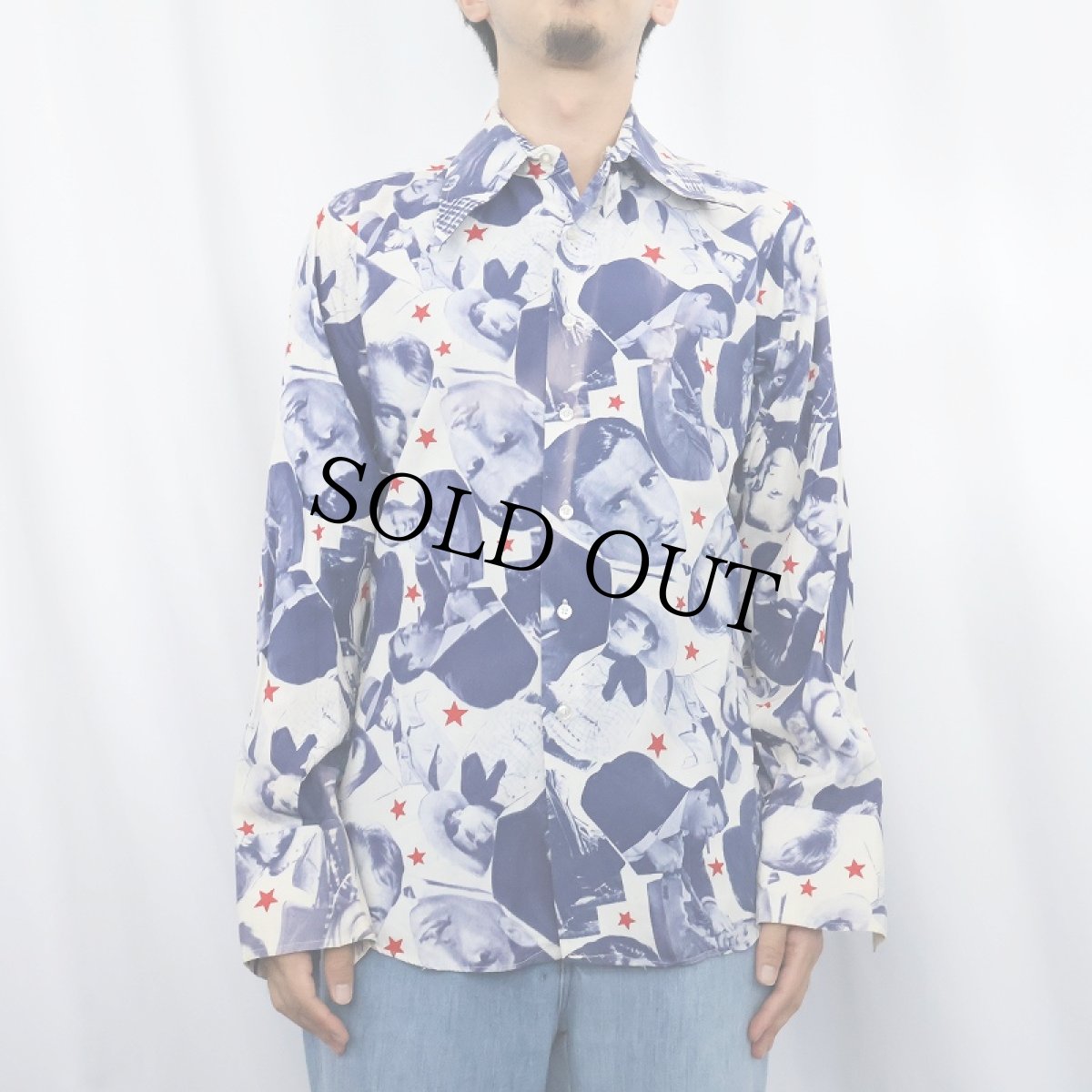 画像2: 70's EXPRESSIONS by CAMPUS USA製 ハリウッドスター 総柄フォトプリントシャツ M (2)