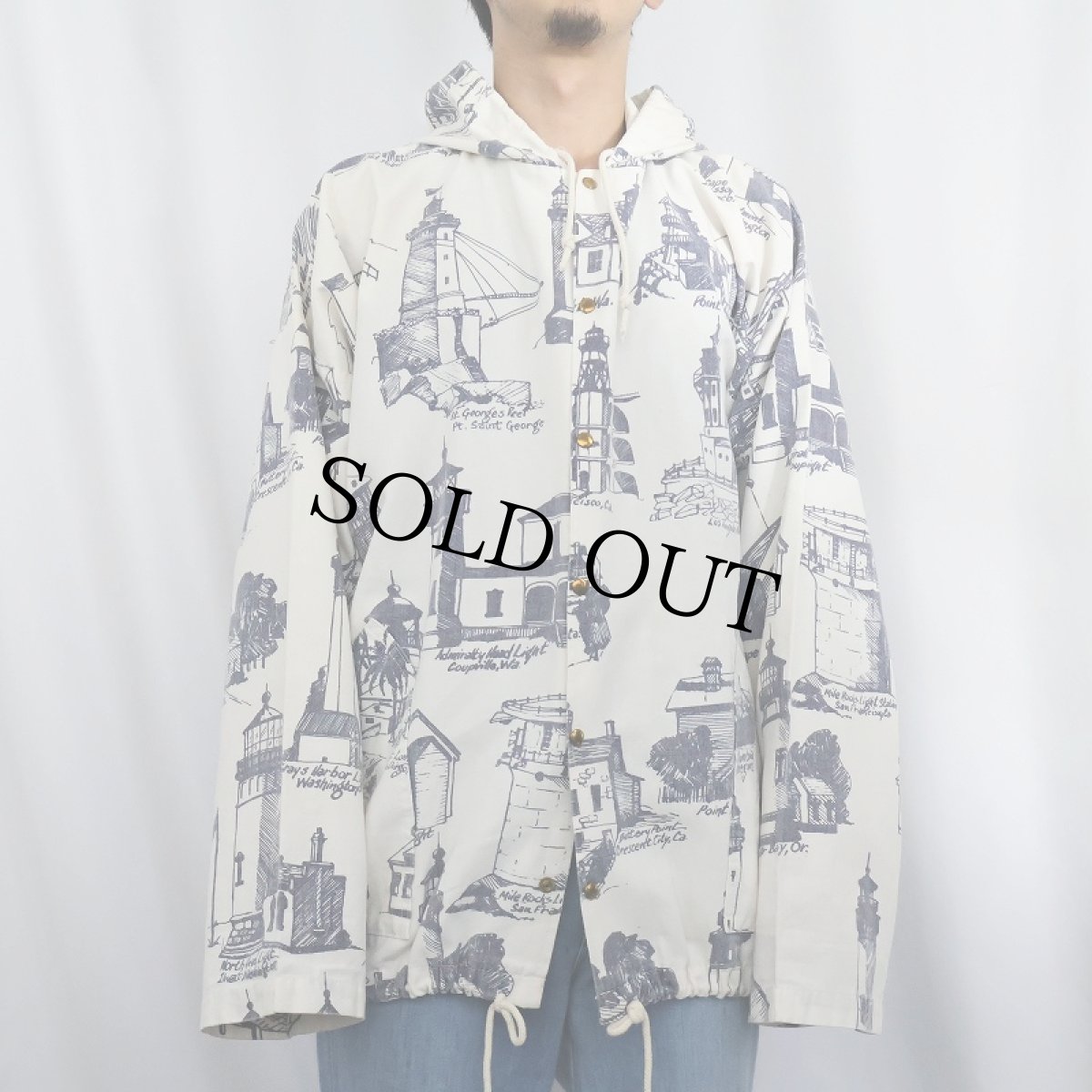 画像3: 90's MICHIGAN RAG CO. USA製 ライトハウス プリント パーカー (3)