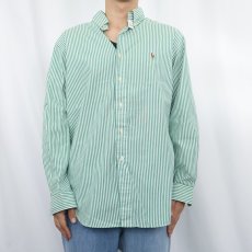 画像2: POLO Ralph Lauren "CLASSIC FIT" ストライプ柄 ロゴ刺繍 コットンボタンダウンシャツ SIZE16 (2)