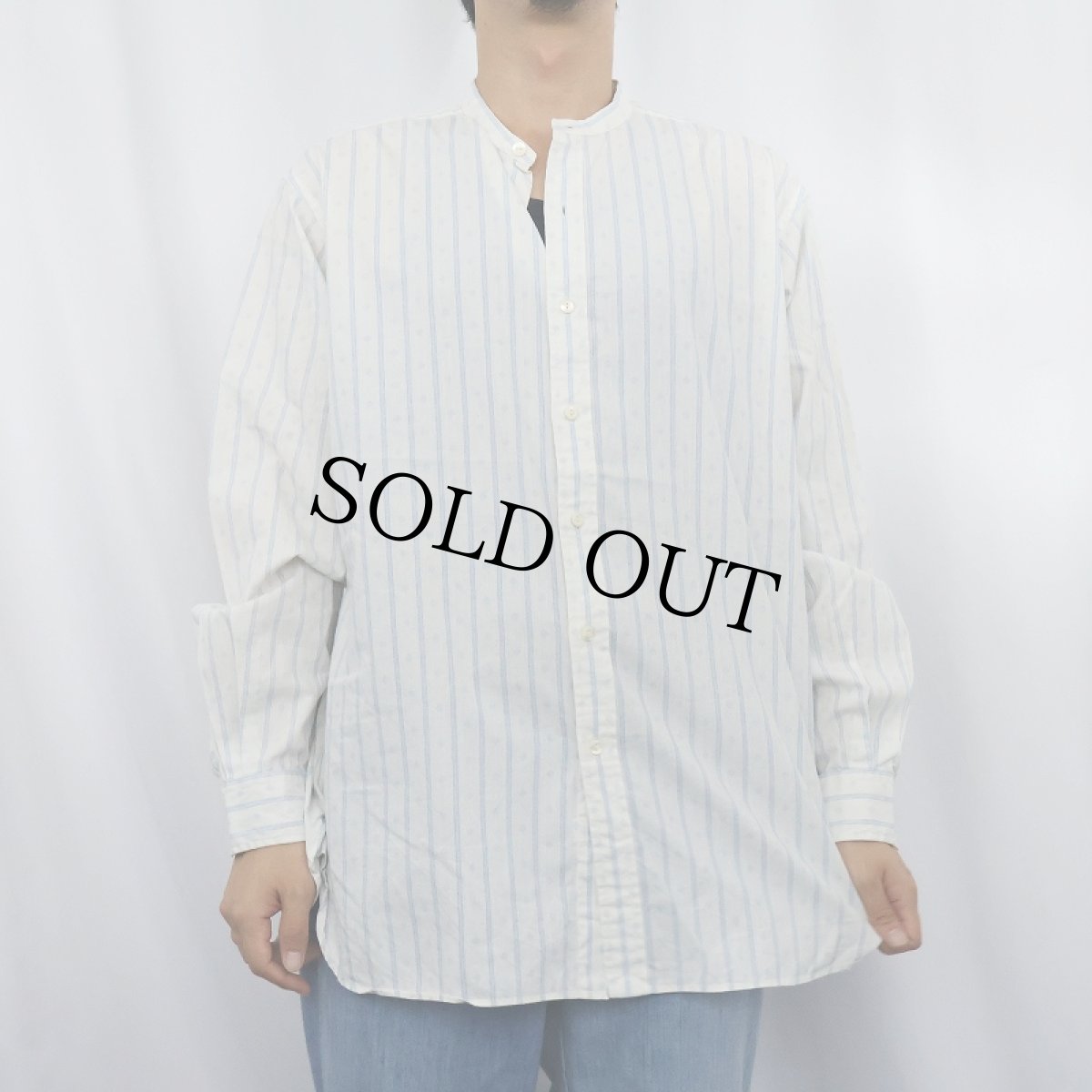 画像2: POLO Ralph Lauren "BRENARD" ストライプ柄 バンドカラーシャツ M (2)