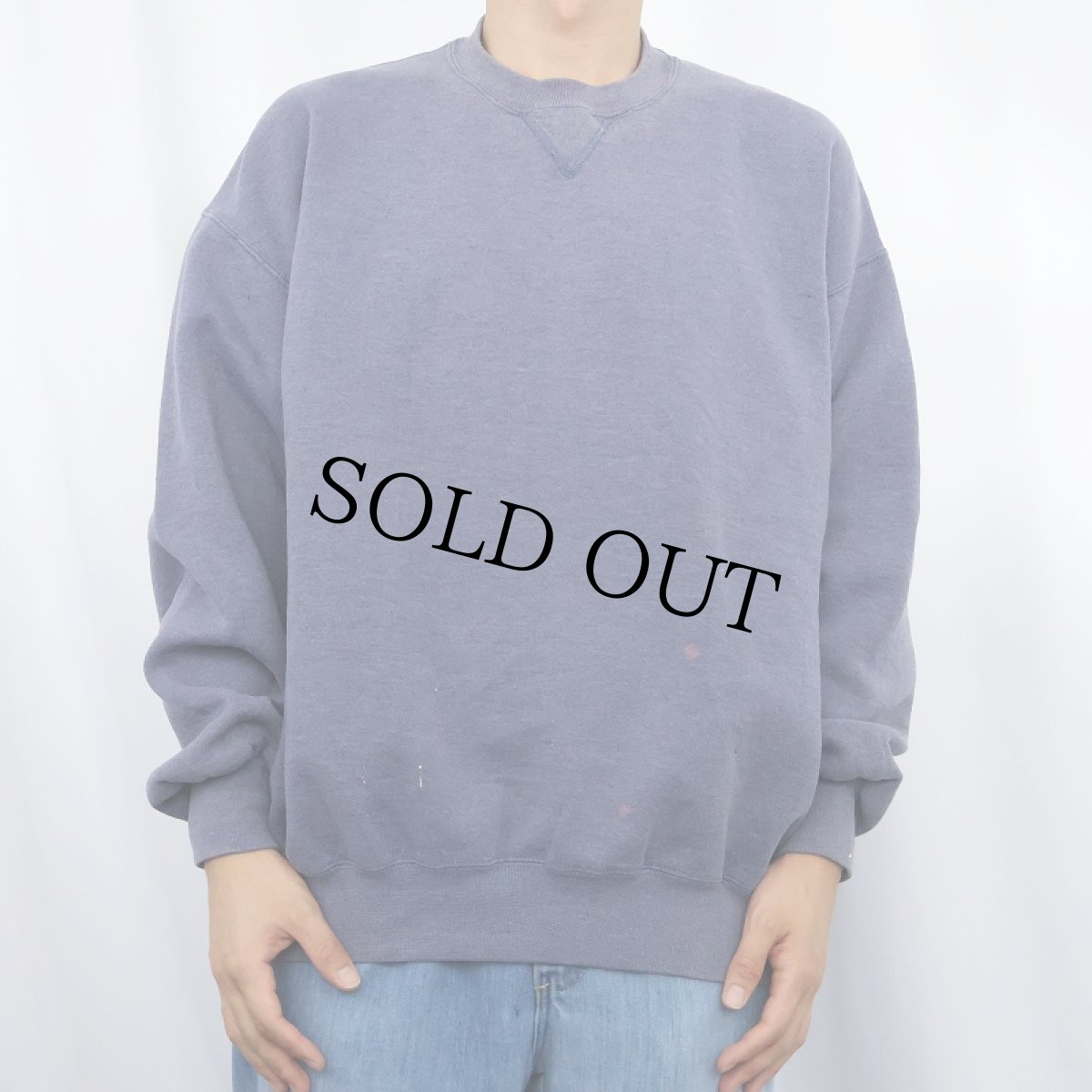 画像2: 90's RUSSELL ATHLETIC 前V 無地フェードスウェット NAVY L (2)