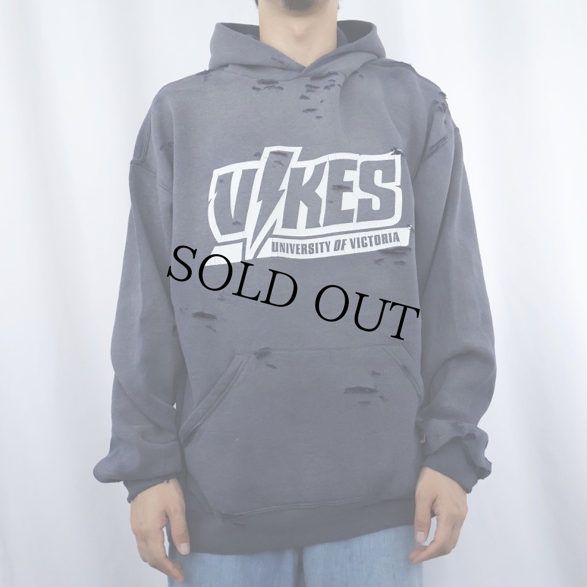 画像2: 90's〜 RUSSELL ATHLETIC "VIKES" スウェットフーディー NAVY L (2)