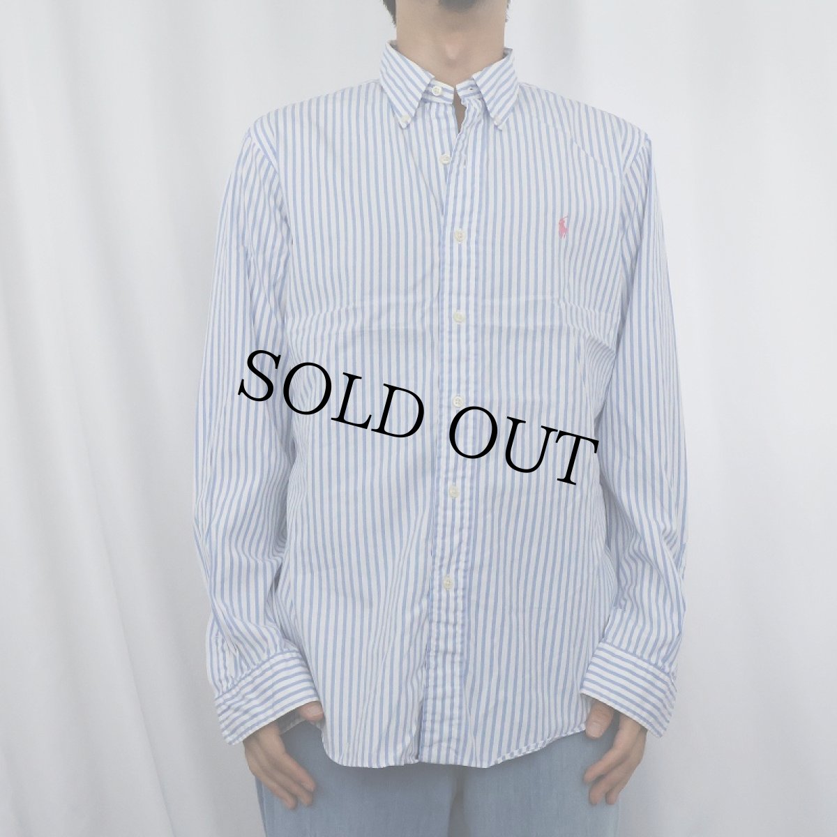 画像2: Ralph Lauren "CUSTOM FIT" ストライプ柄 ボタンダウンコットンシャツ M (2)