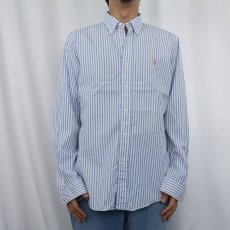 画像2: Ralph Lauren "CUSTOM FIT" ストライプ柄 ボタンダウンコットンシャツ M (2)