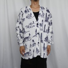 画像2: 90's MICHIGAN RAG CO. USA製 ライトハウス柄 スウェットカーディガン XL (2)