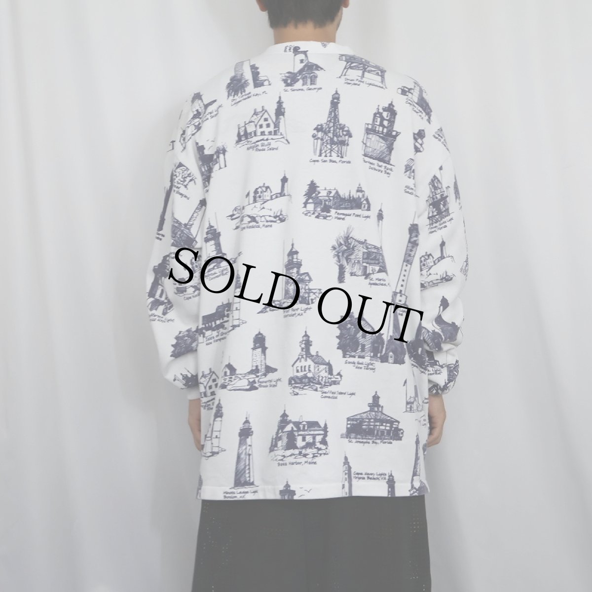 画像3: 90's MICHIGAN RAG CO. USA製 ライトハウス柄 スウェットカーディガン XL (3)