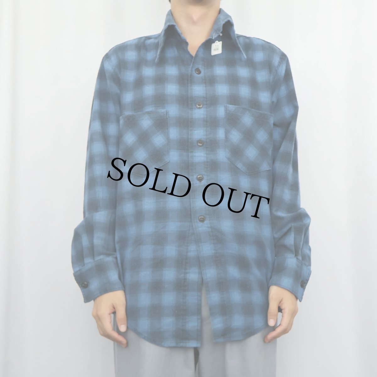 画像2: 猫目ボタン オンブレーチェック柄 プリントネルシャツ (2)