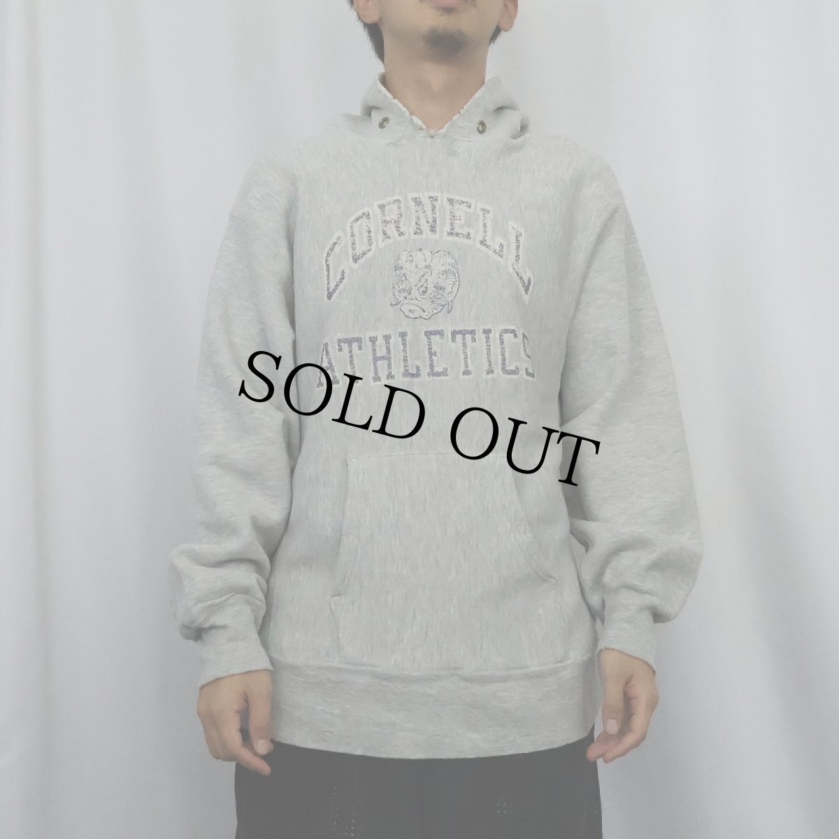画像2: 80's Champion REVERSE WEAVE USA製 トリコタグ "CORNELL ATHLETICS" プリントスウェットフーディー L (2)