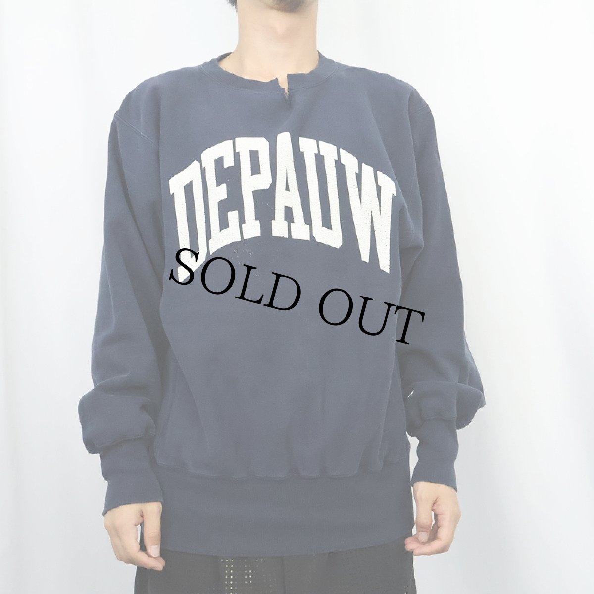 画像2: 90's Champion REVERSE WEAVE "DEPAUW" プリントスウェット NAVY L (2)