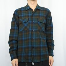 画像2: 60's PENDLETON オンブレーチェック柄 ウールオープンカラーシャツ M (2)