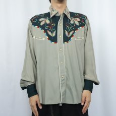 画像2: 70's H BAR C 刺繍デザイン ウエスタンシャツ L (2)