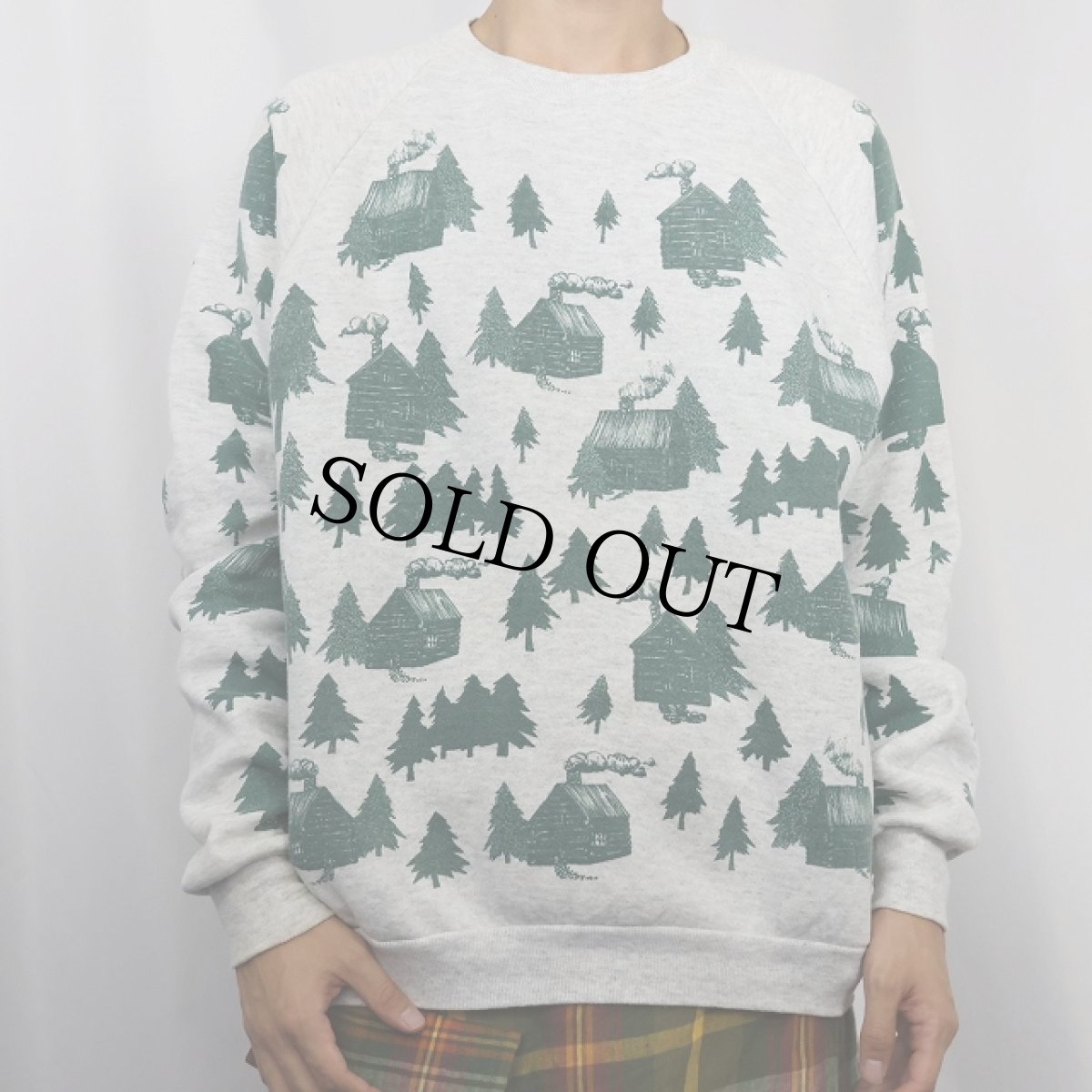 画像2: 【SALE】 90's JERZEES USA製 "MICHIGAN RAG" ログハウス柄 プリントスウェット XL (2)