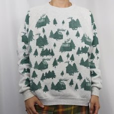 画像2: 90's JERZEES USA製 "MICHIGAN RAG" ログハウス柄 プリントスウェット XL (2)