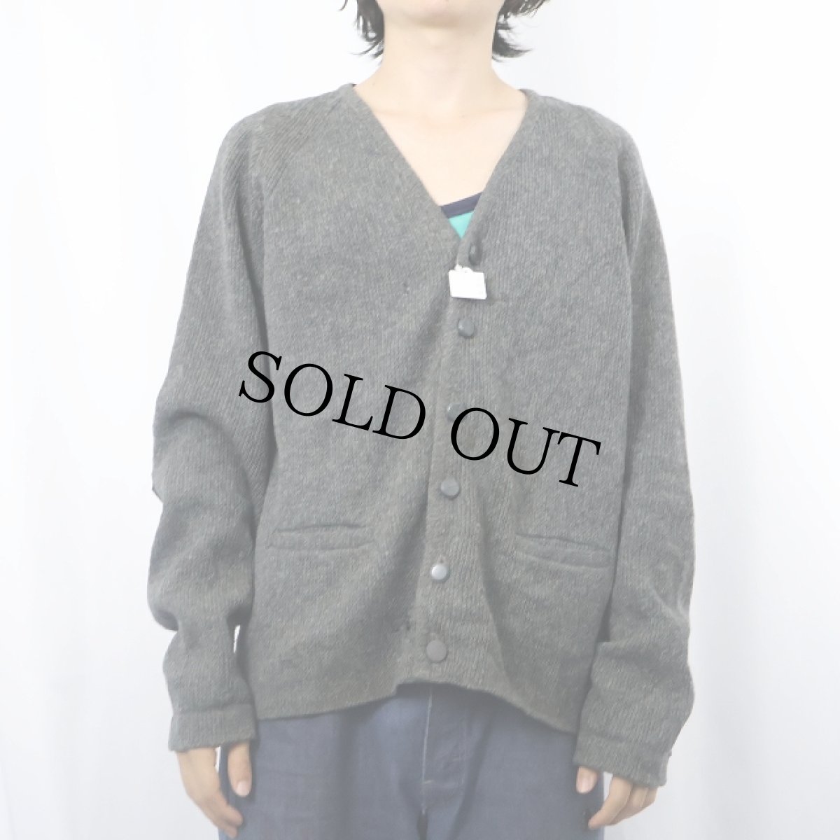 画像2: 〜50's エルボーパッチ付き ウールニットカーディガン (2)