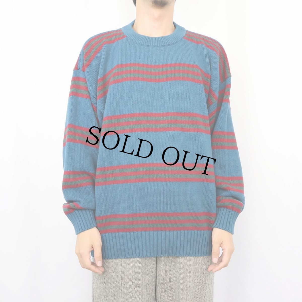 画像2: 90's Eddie Bauer ボーダー柄 コットンニットセーター L (2)