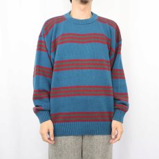 画像2: 90's Eddie Bauer ボーダー柄 コットンニットセーター L (2)