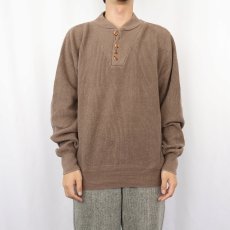画像2: 90's LANDS' END ヘンリーネック コットンニットセーター L (2)