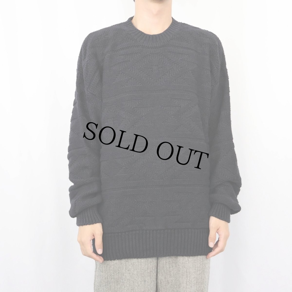 画像2: 90's GAP 柄編み ラミーコットン ニットセーター BLACK M (2)