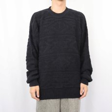画像2: 90's GAP 柄編み ラミーコットン ニットセーター BLACK M (2)