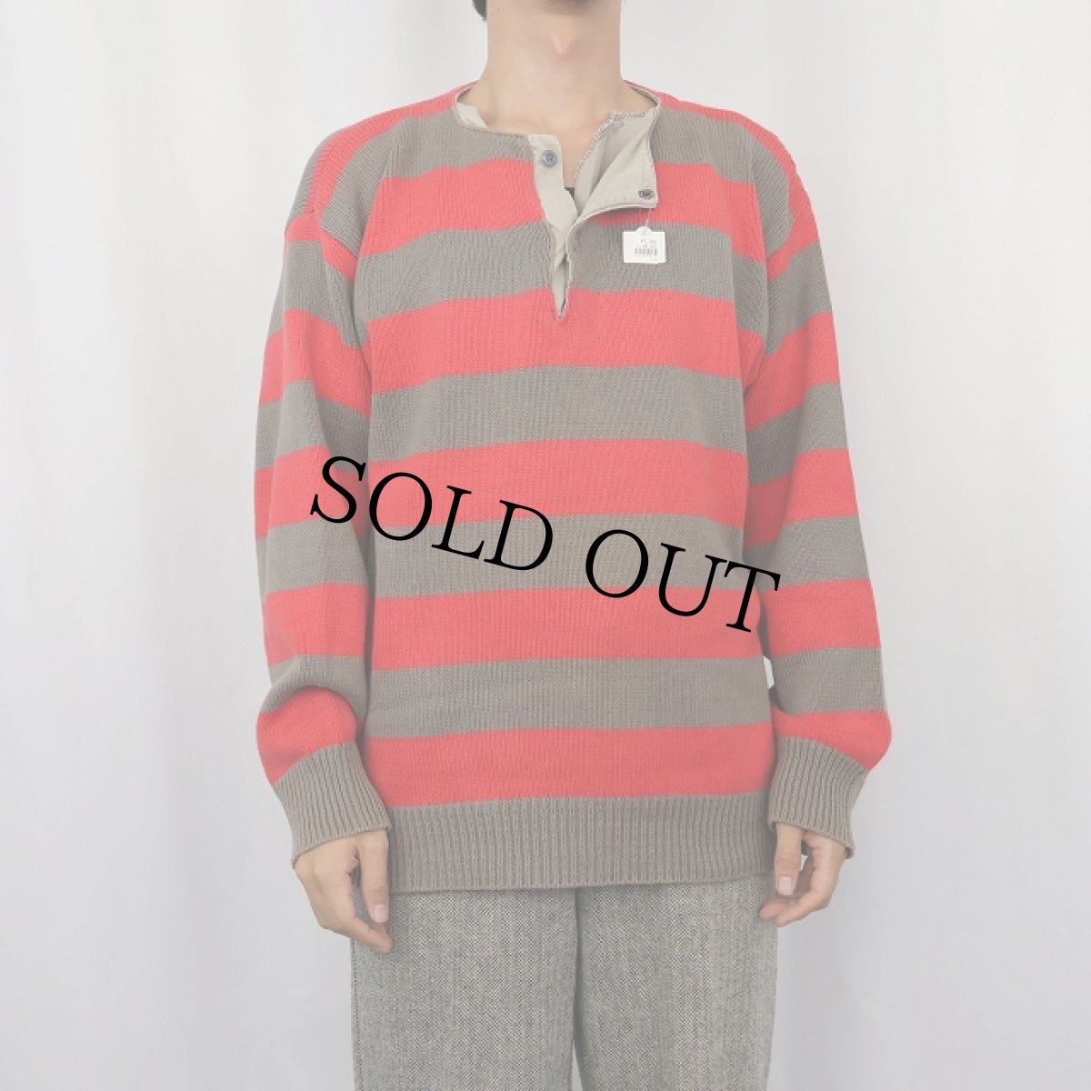 画像2: 80〜90's SIGNAL DENMARK製 ボーダー柄 ヘンリーネック コットンニットセーター XL (2)