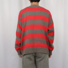 画像3: 80〜90's SIGNAL DENMARK製 ボーダー柄 ヘンリーネック コットンニットセーター XL (3)