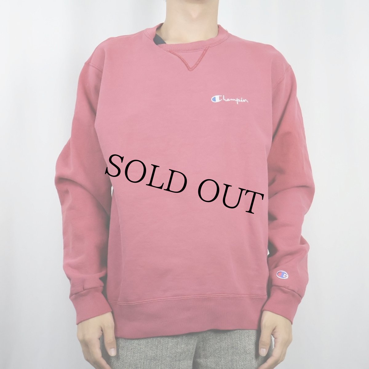 画像2: 90's Champion 青刺繍タグ後期 USA製 ロゴ刺繍 前Vスウェット L (2)