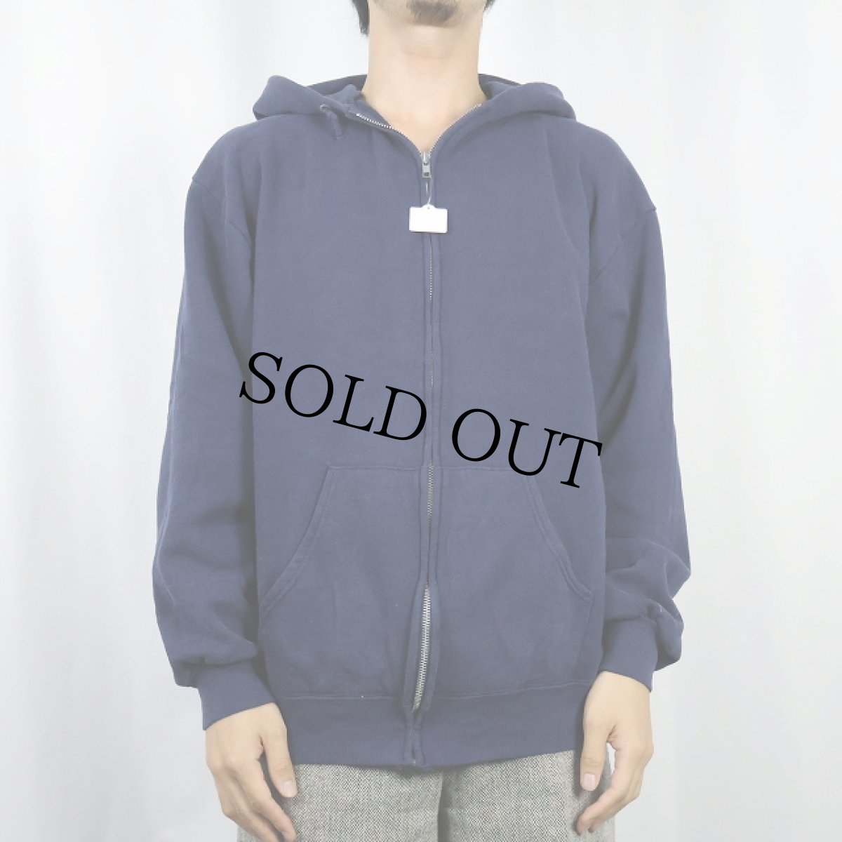 画像2: 90's JERZEES USA製 スウェットジップパーカー NAVY L (2)